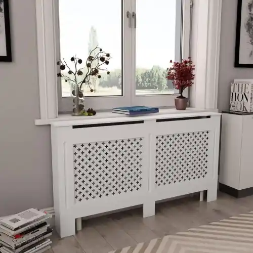 Skarp pris | Radiatorskjuler i MDF - 152 x 19 x 81,5 cm, hvid