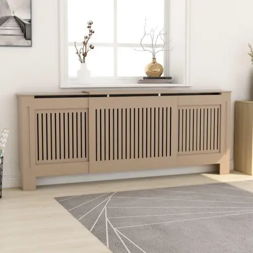 Radiatorskjuler 205 cm i konstrueret træ med lameldesign | Spar ekstra