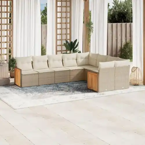 Sofasæt til haven 9 dele med hynder i polyrattan - beige | Nem betaling